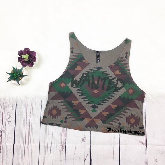 Full Tilt Tops - ✨3 / $15✨ "Wanted" Tribal Geometric Crop Top